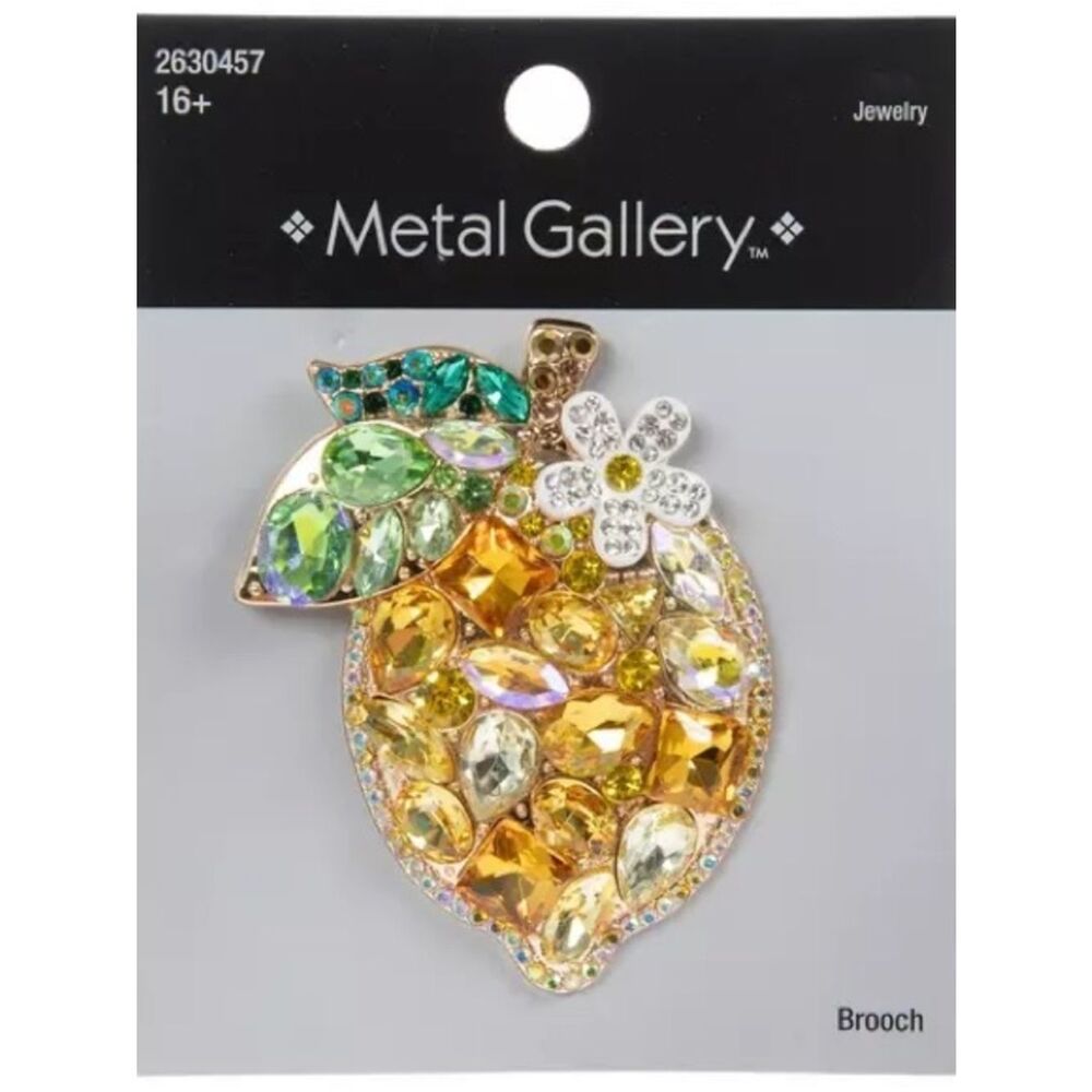 New Metal Gallery Gold & Green Lemon Crystal Brooch